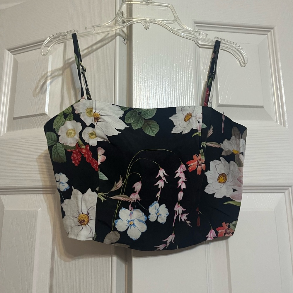 Black & White Floral Cropped Bustier Top